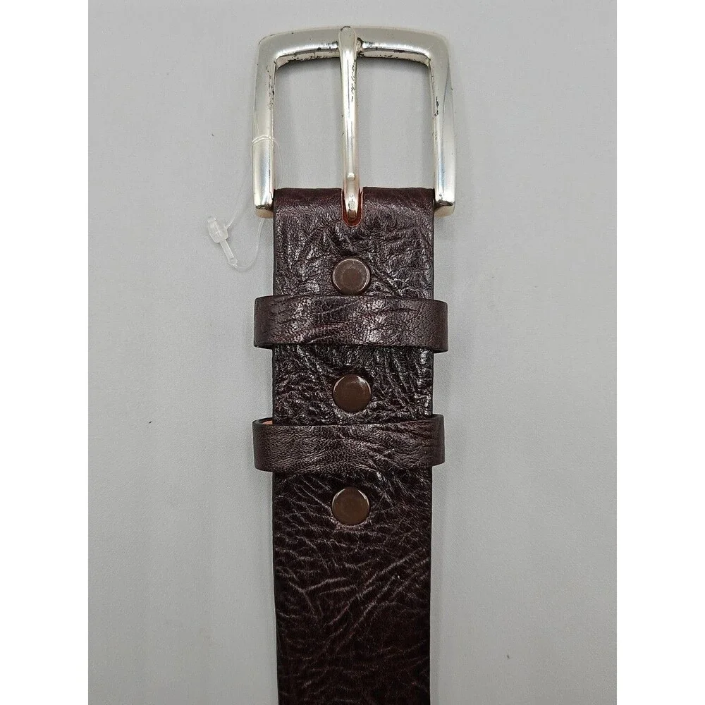 Hand Crafted Shrunken Bull Dark Brown Leather Belt 38 USA Made 1-3/8